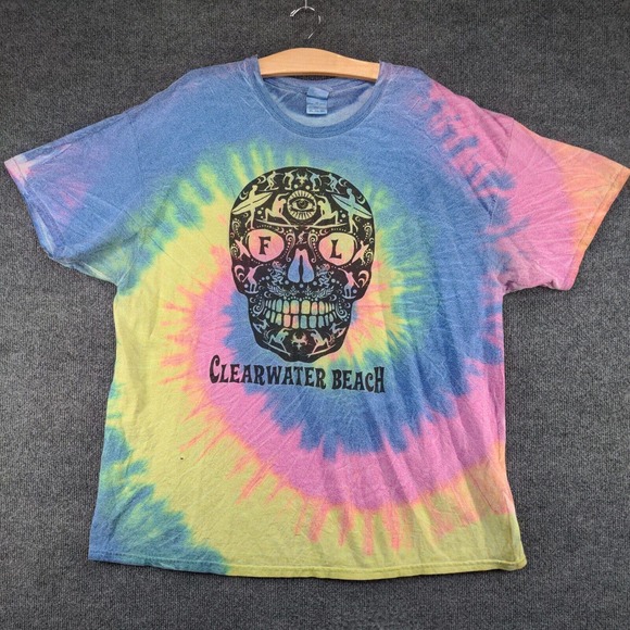Colortone Men's Clearwater Beach T-Shirt Multi 2XL Tie Dye Sugar Skull Graphic - Picture 2 of 13